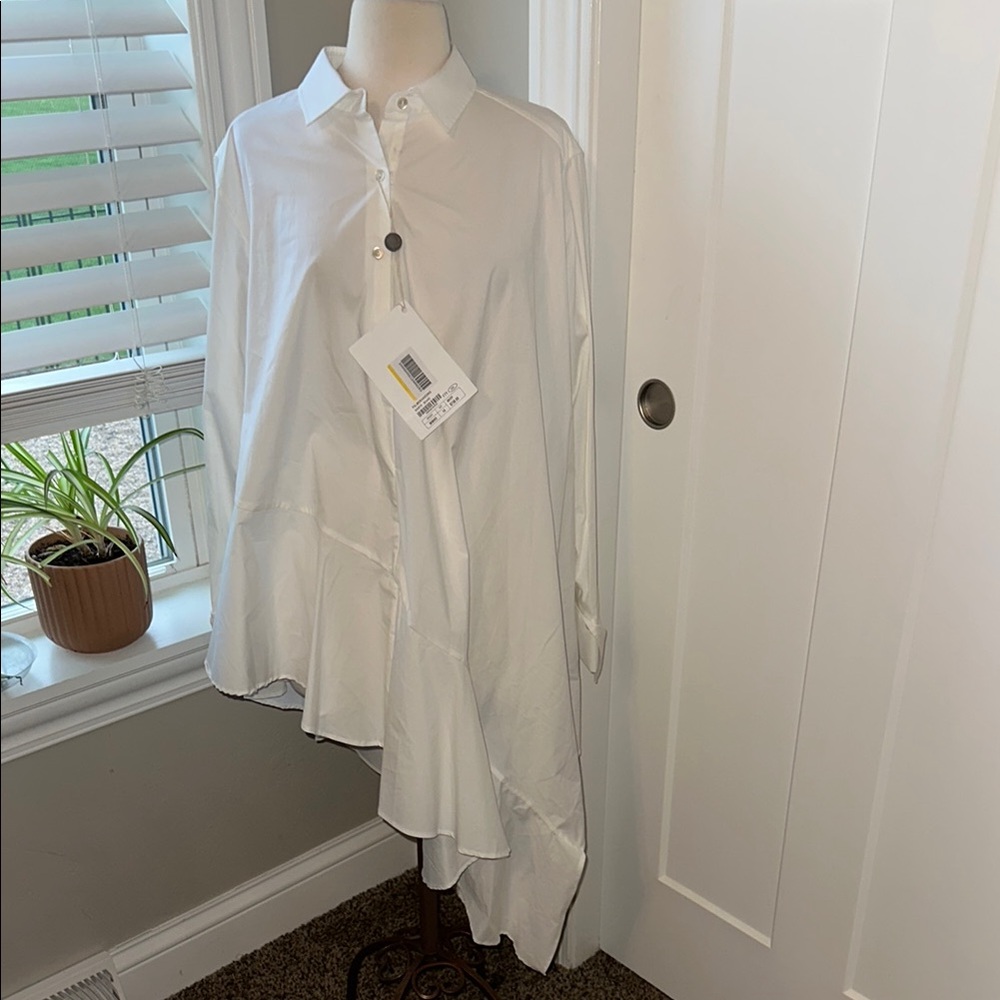 Palmer Harding $756 White Button Down Shirt with Asymmetrical Hem New Size 12 - Picture 3 of 6